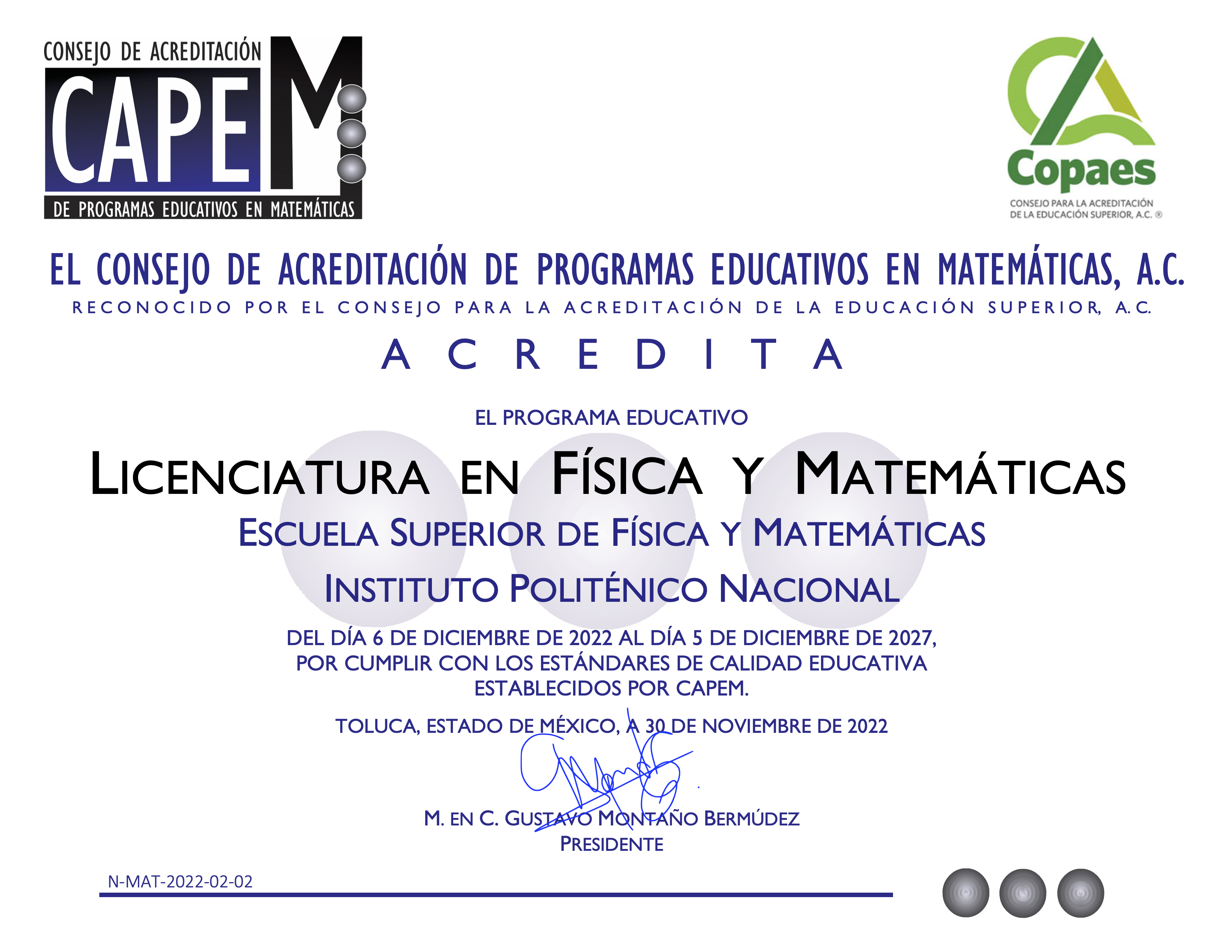 Licenciatura en F&iacute;sica y Matem&aacute;ticas